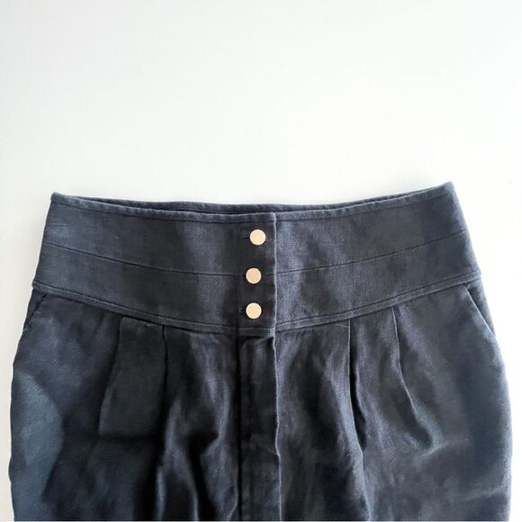 Tory Burch Schafer Linen Mini Skirt Black Women's 6 Lined Gold Buttons Pockets - Picture 6 of 11